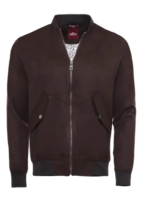 WSS Flap Pockets Suede Brown Men Bomber Coat  - Singen