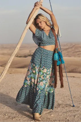 Yellow Rose Maxi Skirt - Cornflower Blue