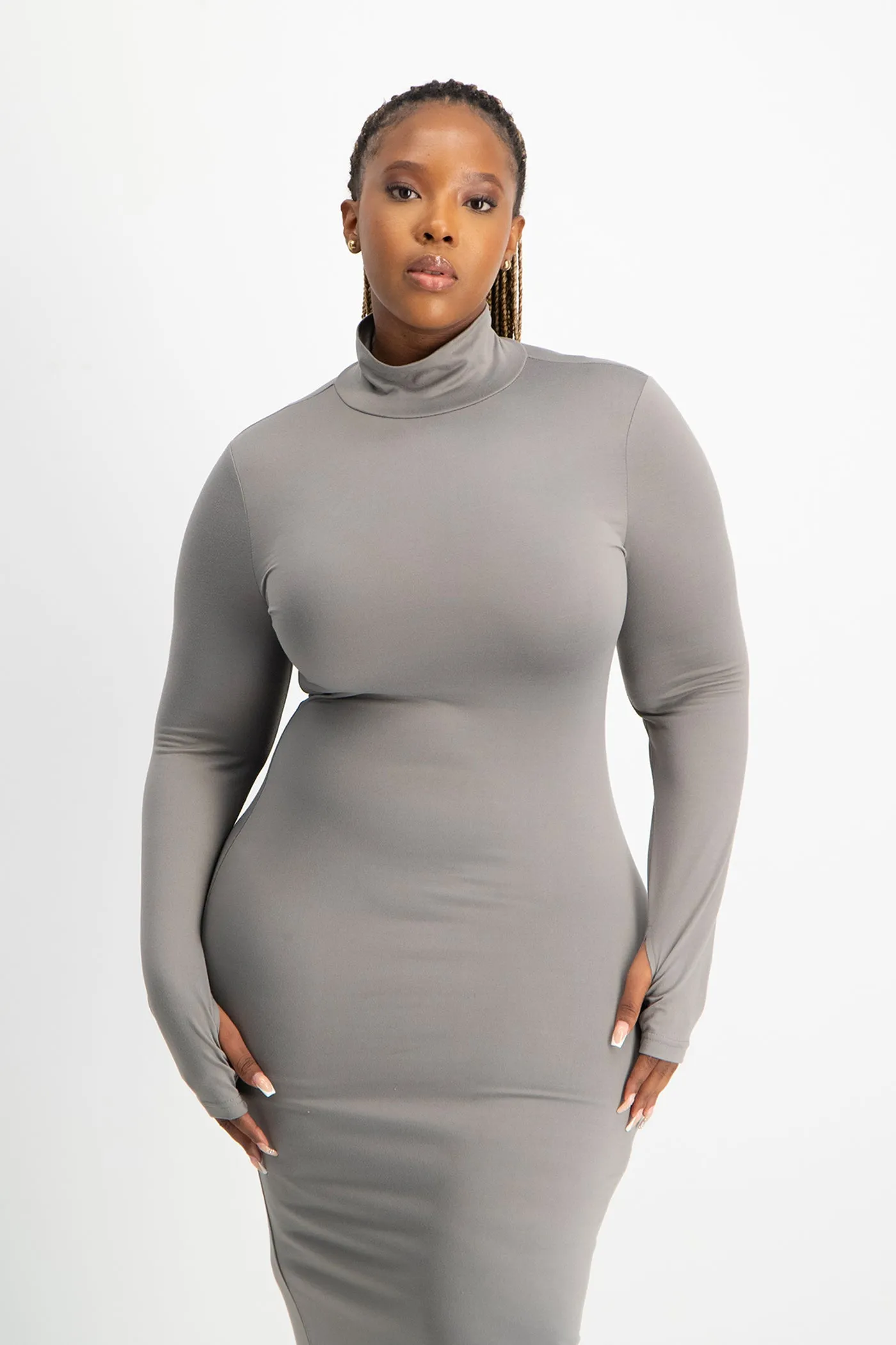 Yolanda Poloneck Bodycon Dress - Grey