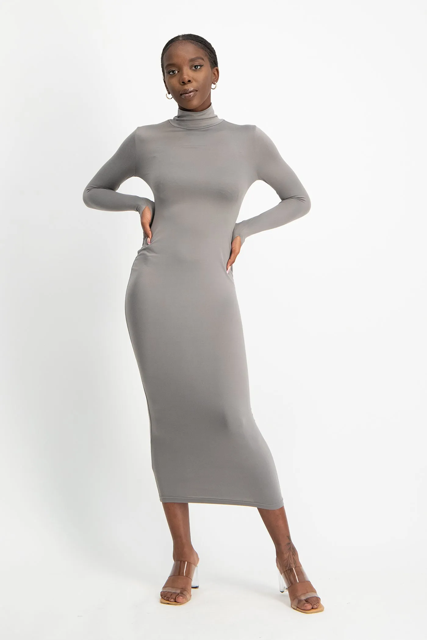Yolanda Poloneck Bodycon Dress - Grey