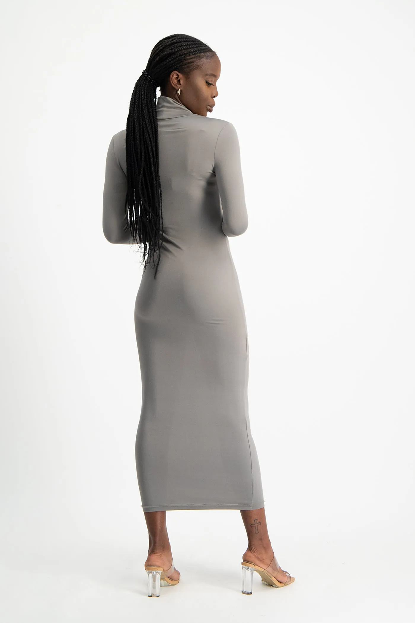 Yolanda Poloneck Bodycon Dress - Grey