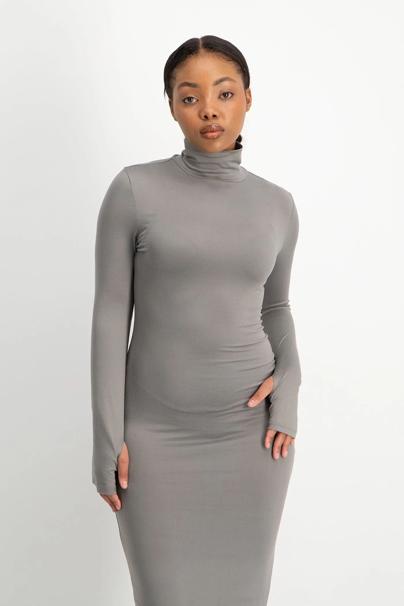 Yolanda Poloneck Bodycon Dress - Grey