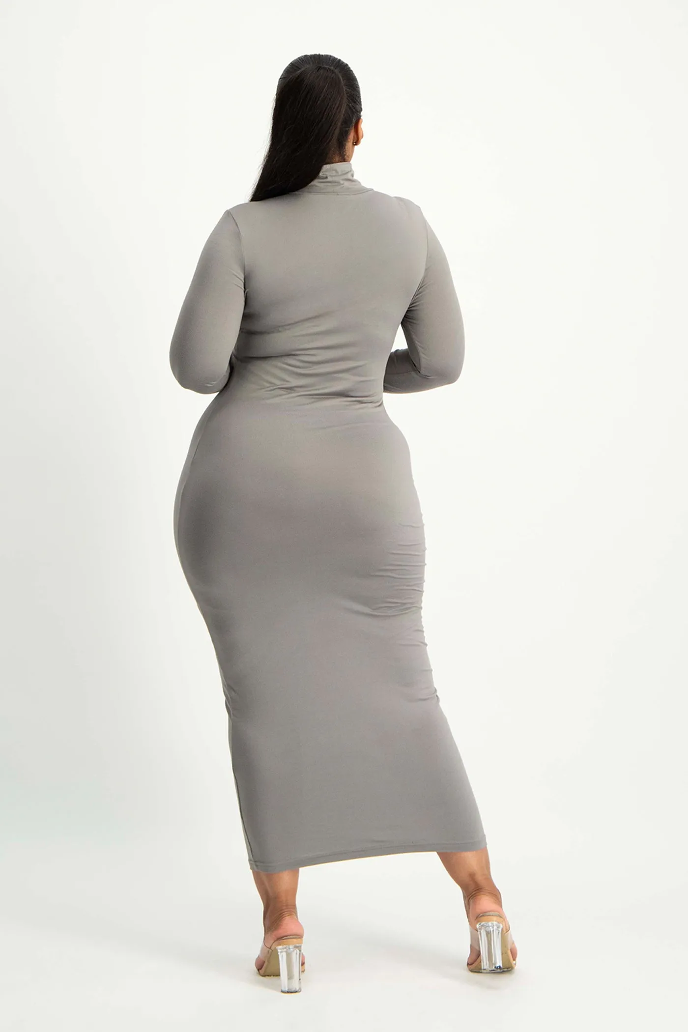 Yolanda Poloneck Bodycon Dress - Grey
