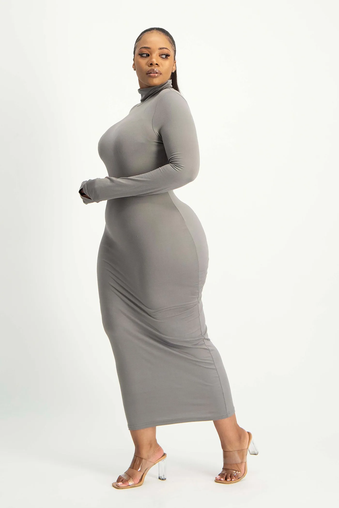 Yolanda Poloneck Bodycon Dress - Grey