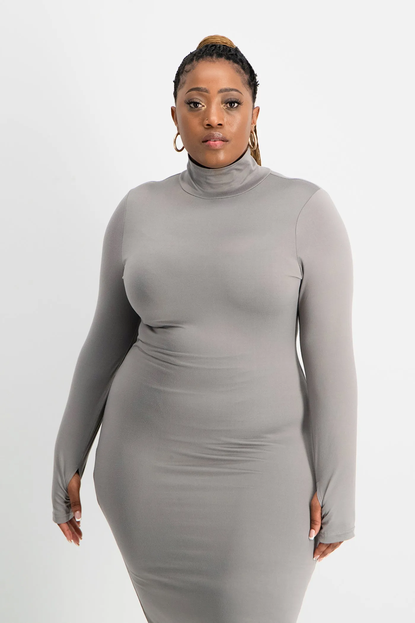 Yolanda Poloneck Bodycon Dress - Grey