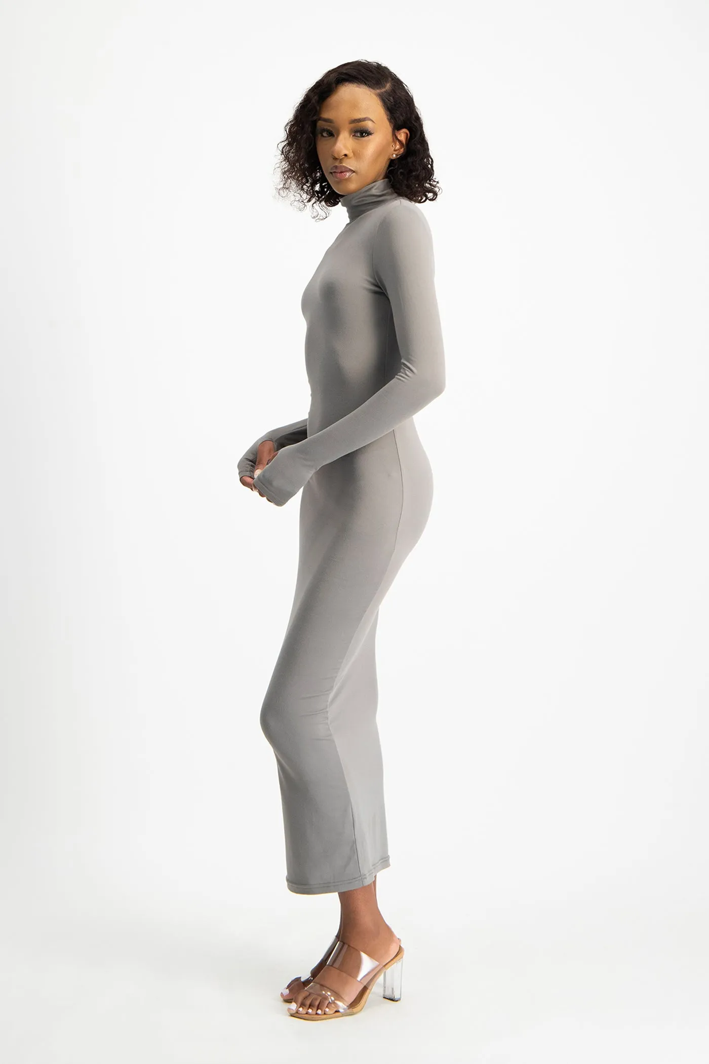 Yolanda Poloneck Bodycon Dress - Grey