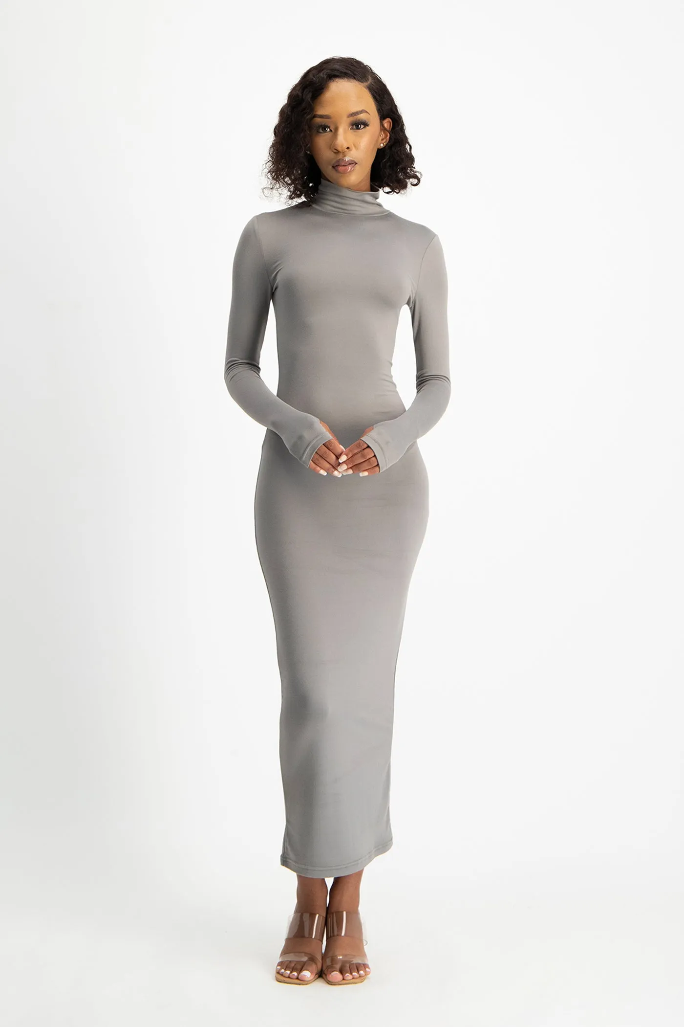 Yolanda Poloneck Bodycon Dress - Grey