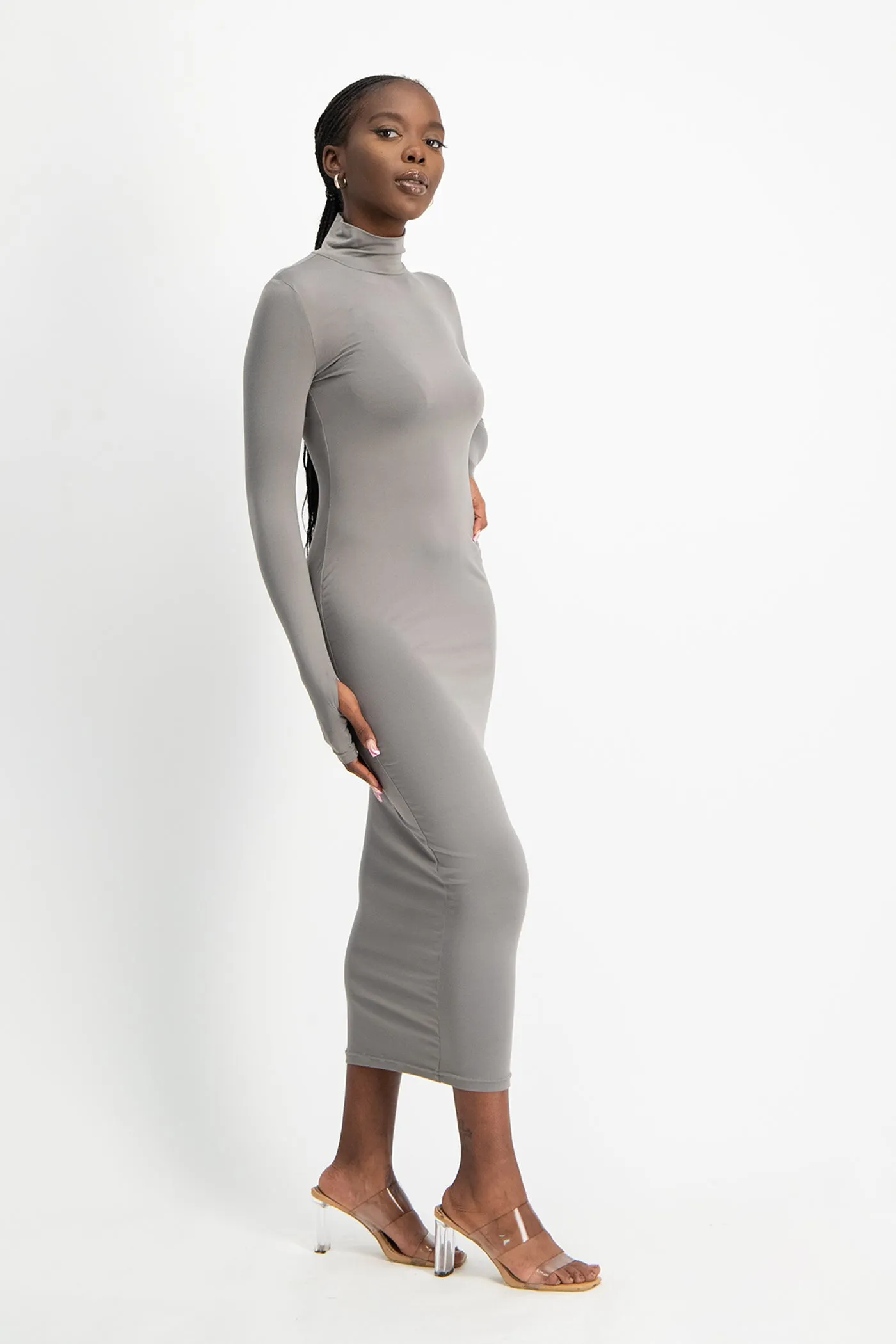 Yolanda Poloneck Bodycon Dress - Grey