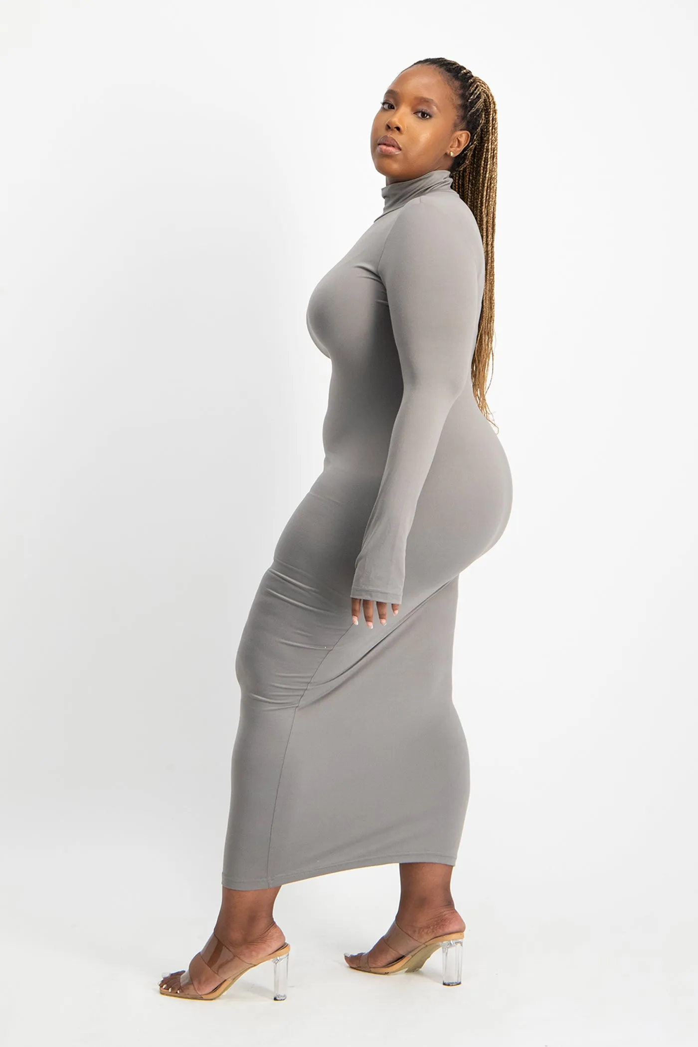 Yolanda Poloneck Bodycon Dress - Grey