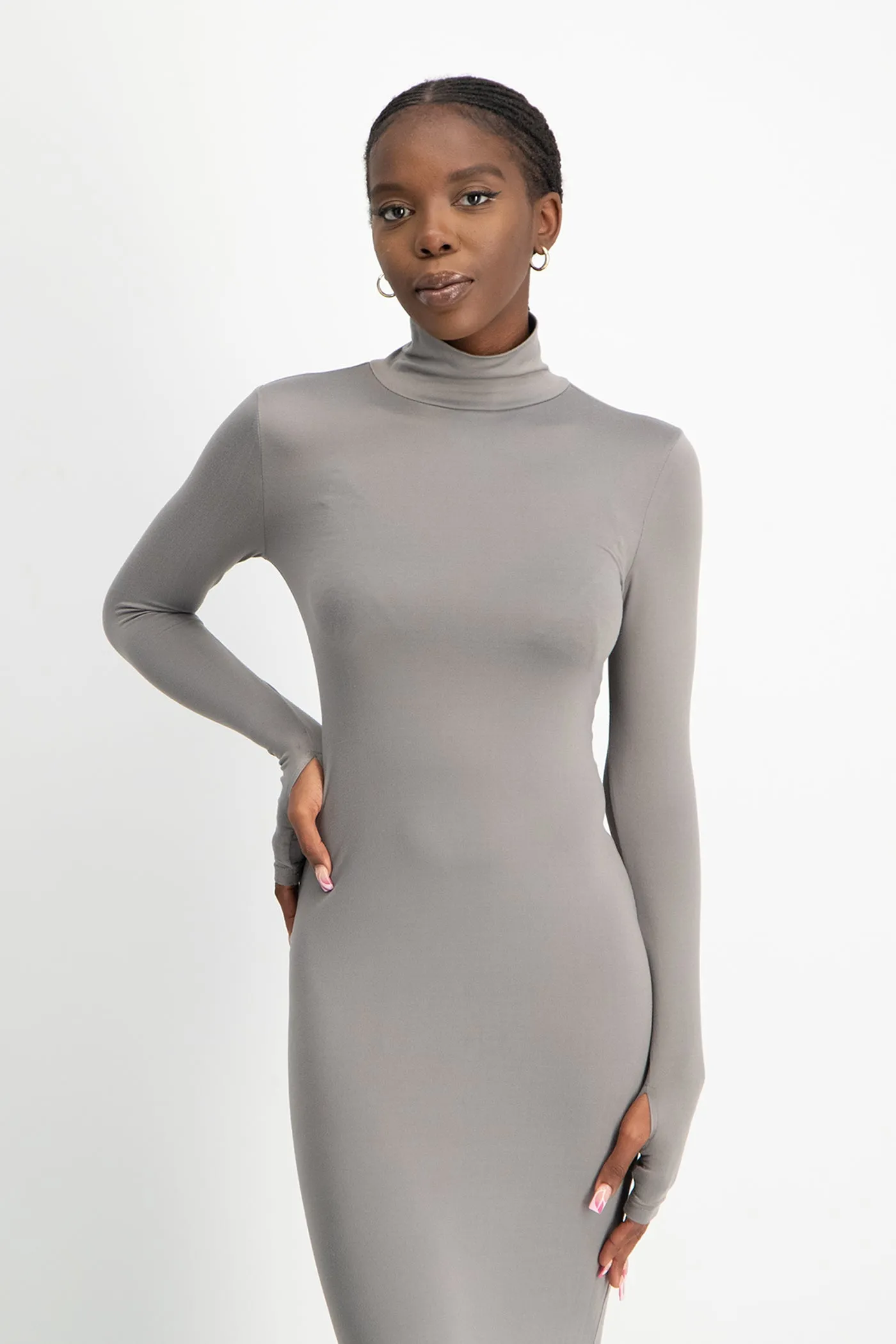 Yolanda Poloneck Bodycon Dress - Grey