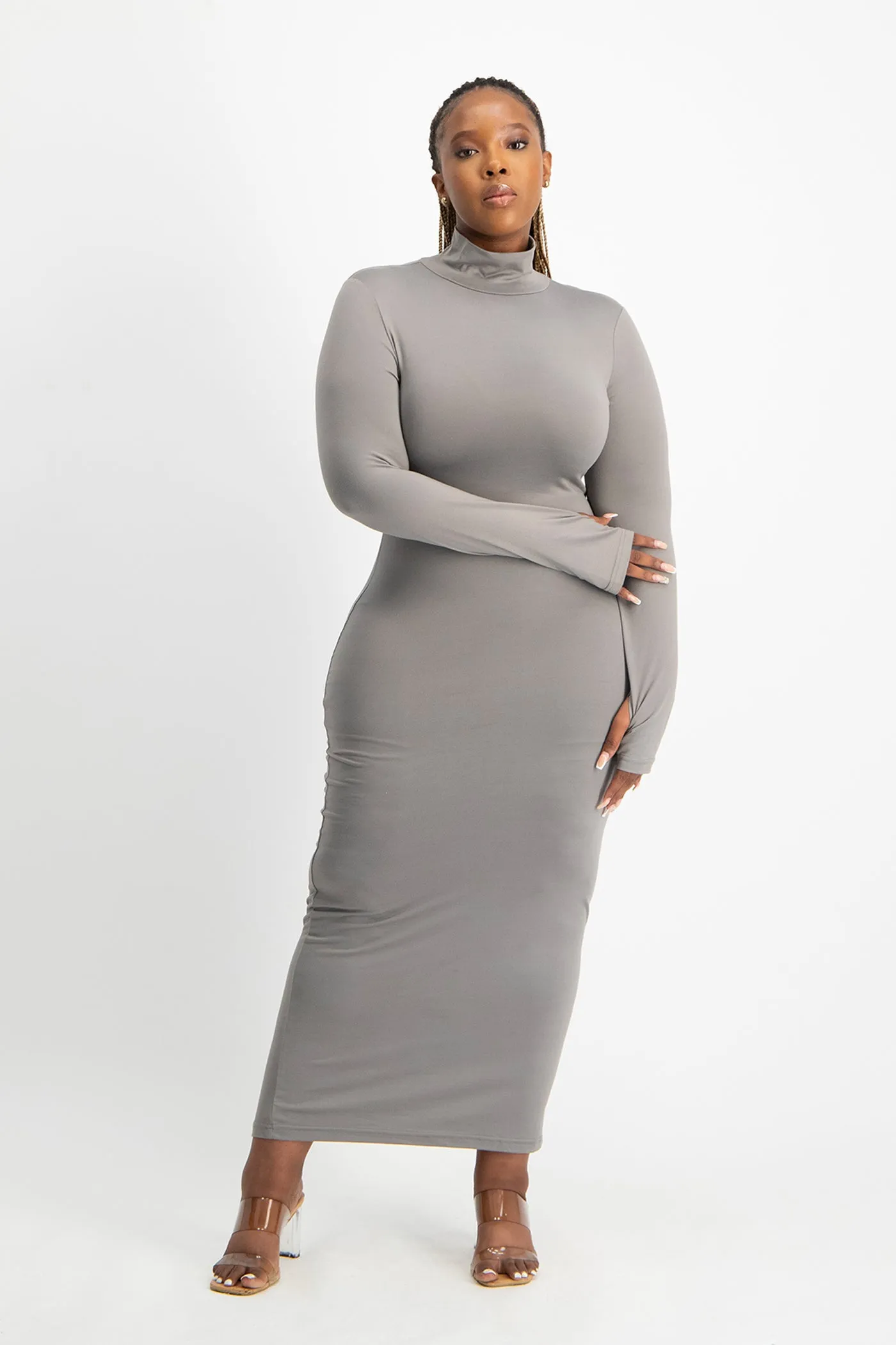 Yolanda Poloneck Bodycon Dress - Grey