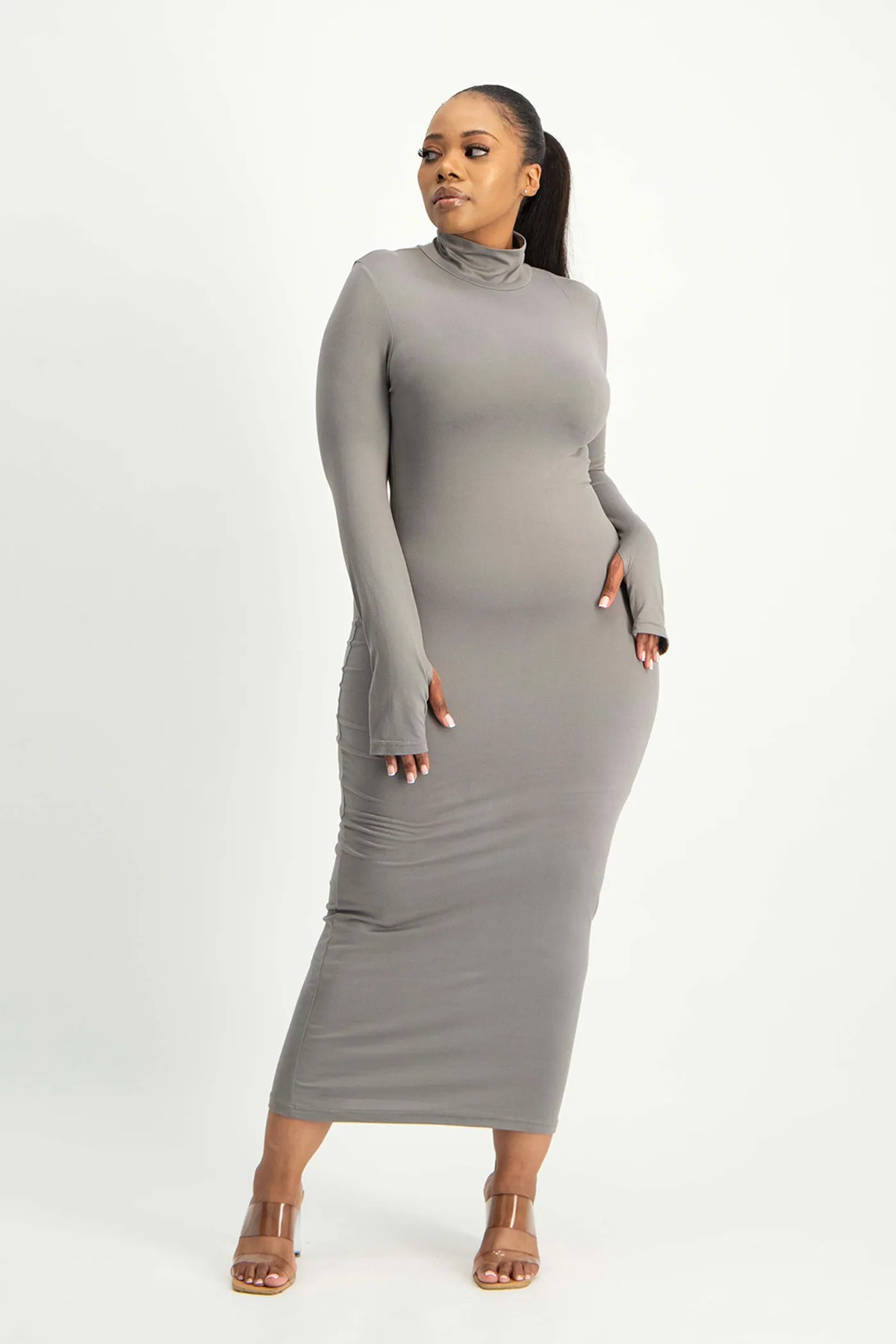 Yolanda Poloneck Bodycon Dress - Grey