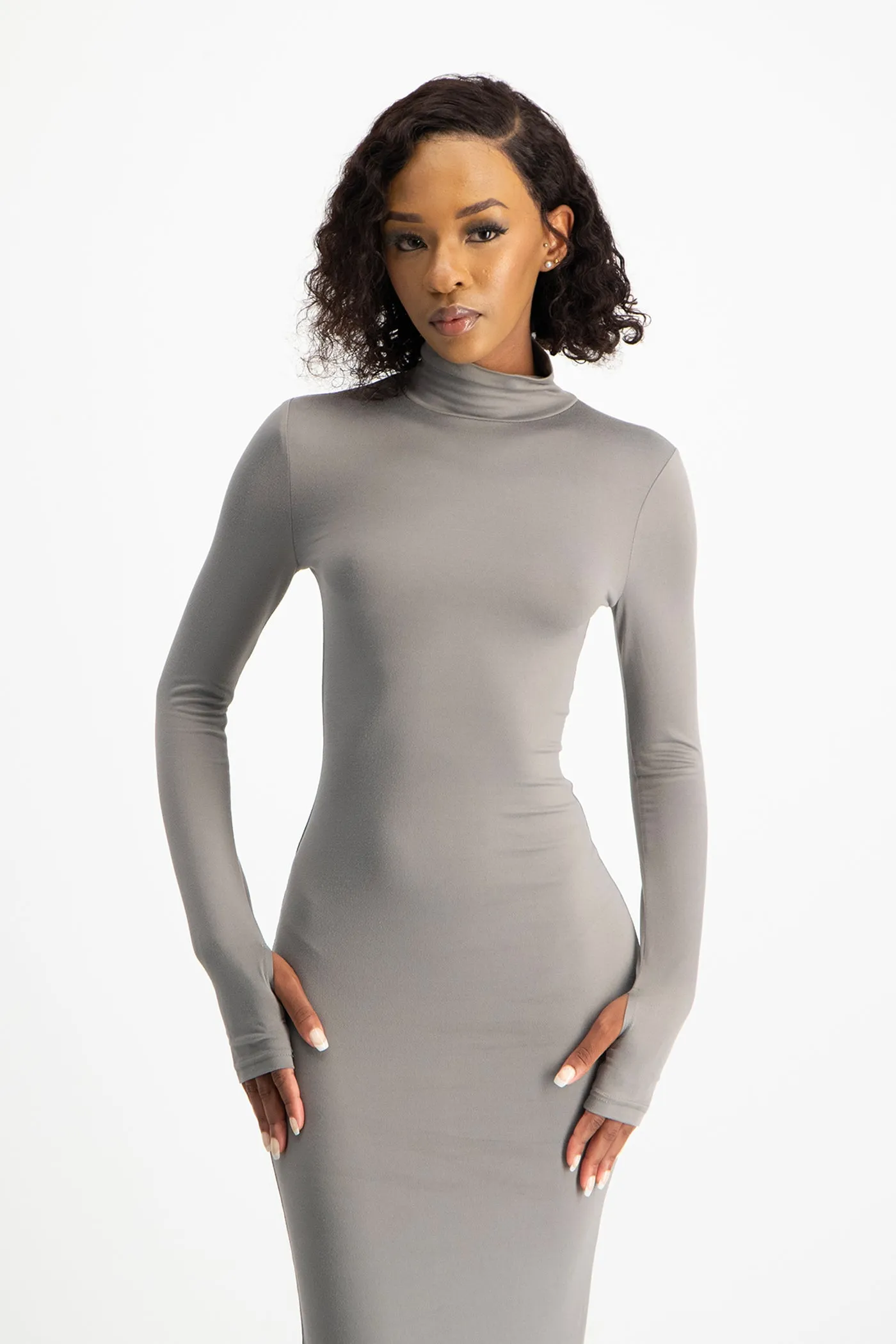 Yolanda Poloneck Bodycon Dress - Grey