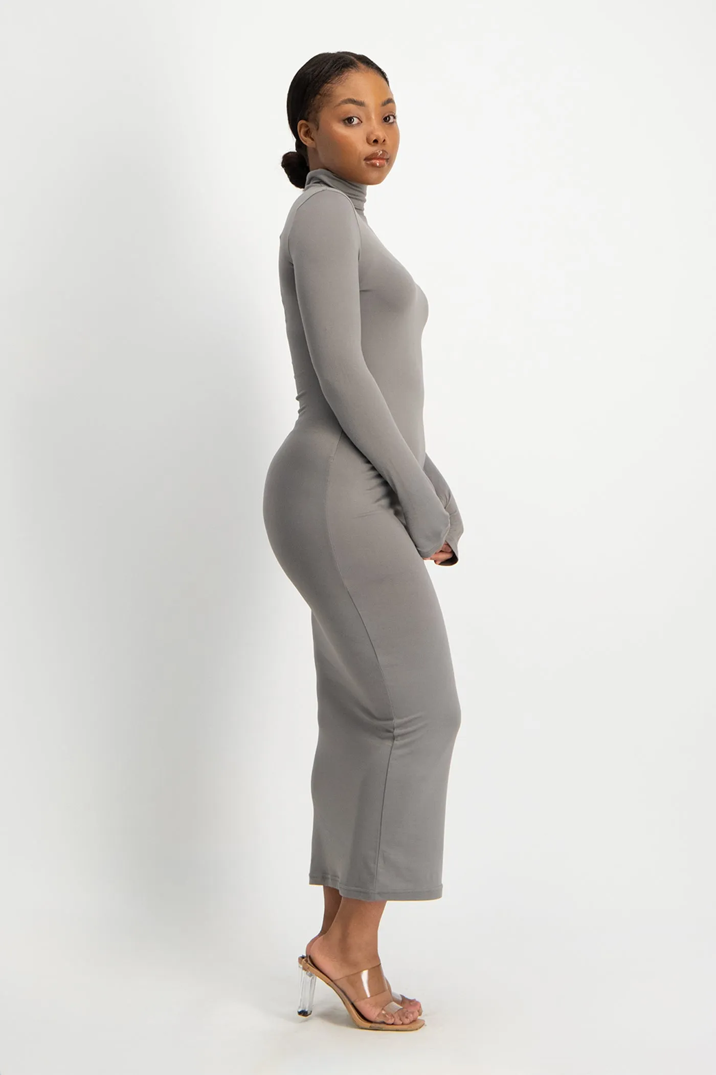 Yolanda Poloneck Bodycon Dress - Grey