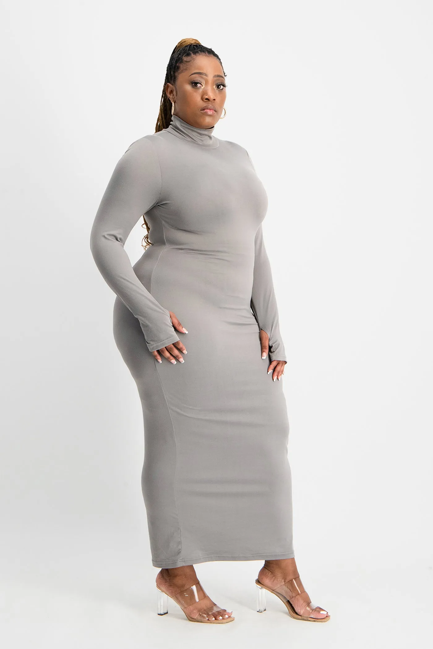 Yolanda Poloneck Bodycon Dress - Grey