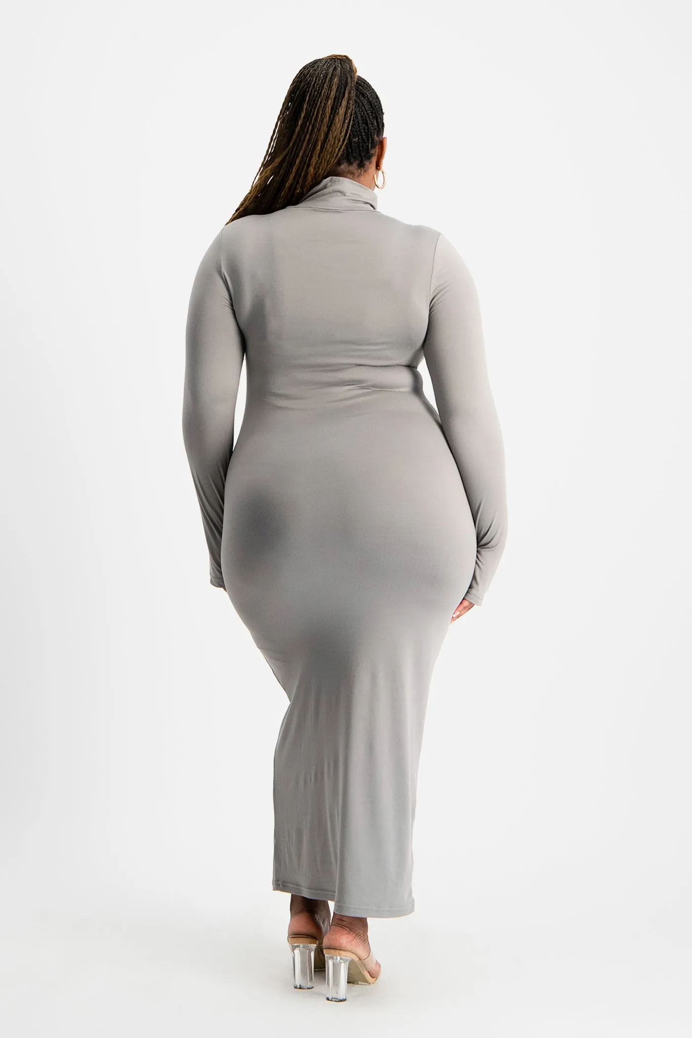 Yolanda Poloneck Bodycon Dress - Grey