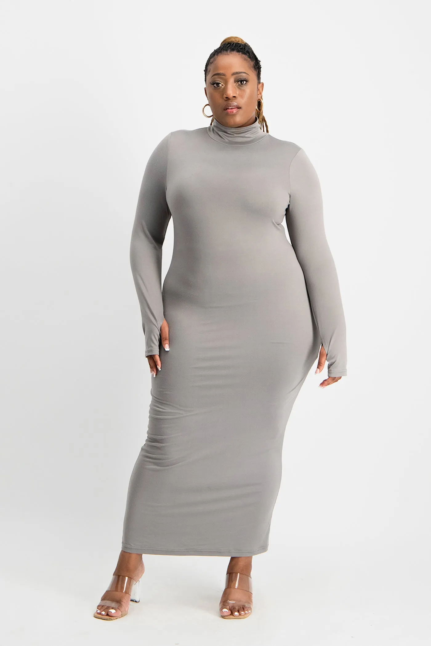 Yolanda Poloneck Bodycon Dress - Grey