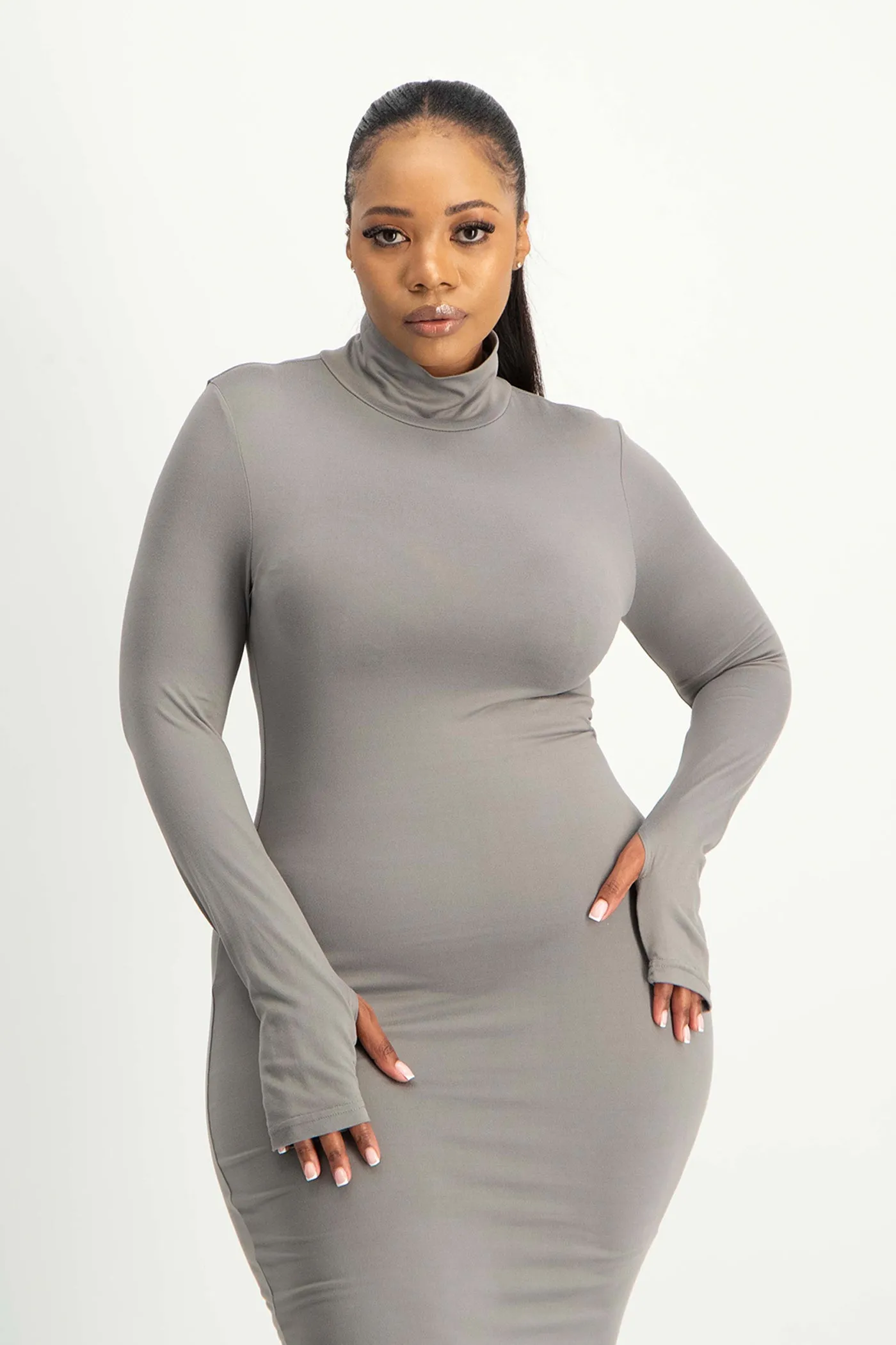 Yolanda Poloneck Bodycon Dress - Grey